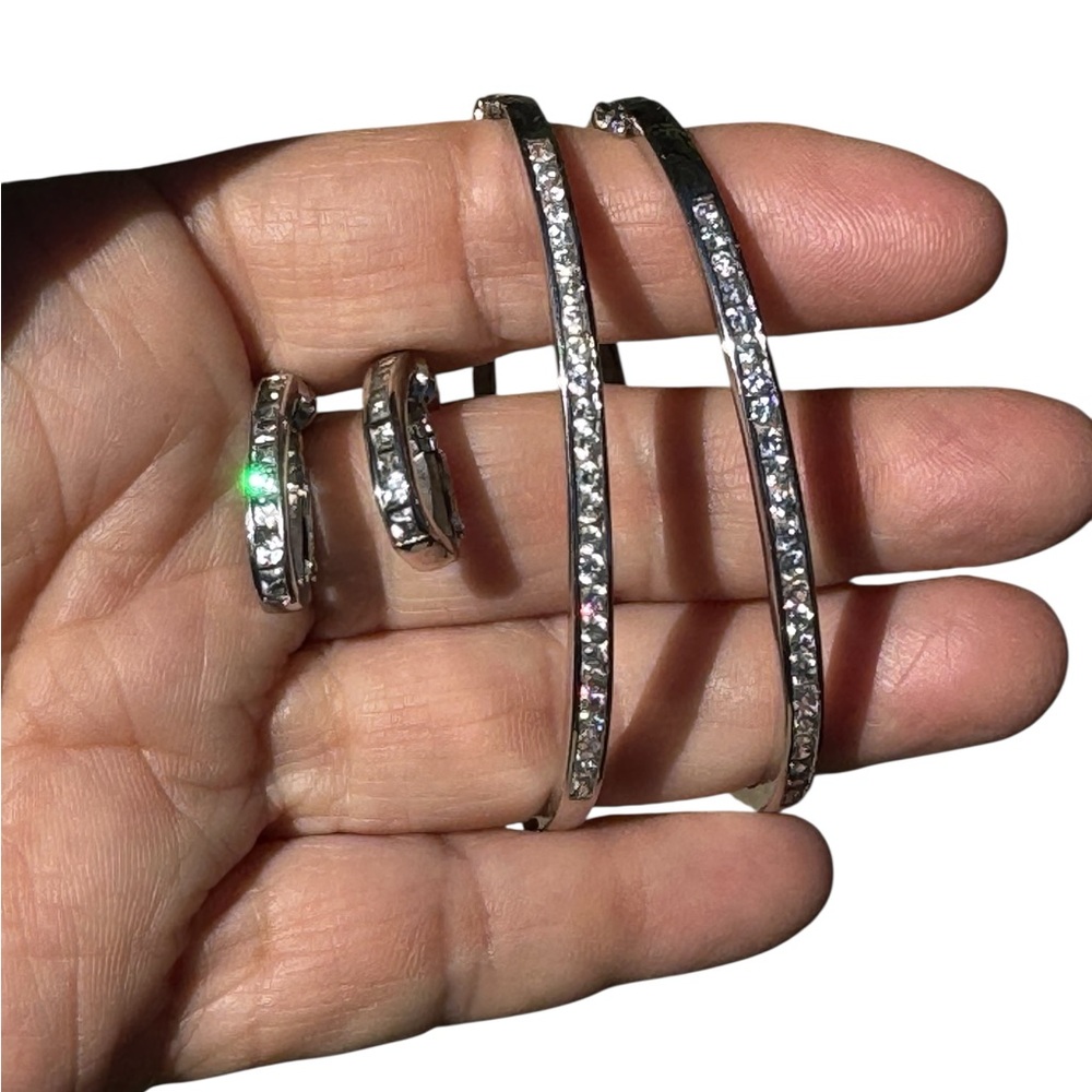Gorgeous 925 Sterling Silver Bangles w/Channel Set Round CZ & matching earrings
